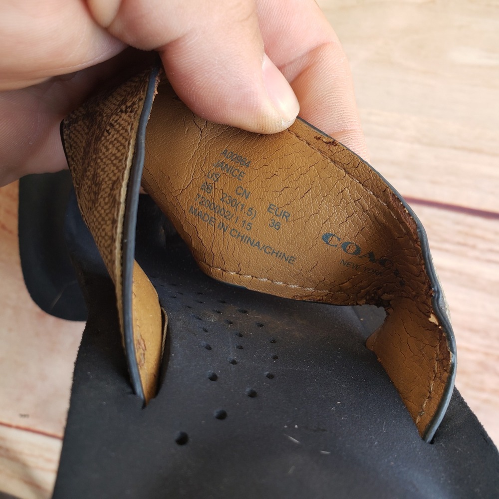 Coach Janice Wedge Flip Flops Womens 6B Signature Monogram Logo Platform Sandals - Picture 6 of 7